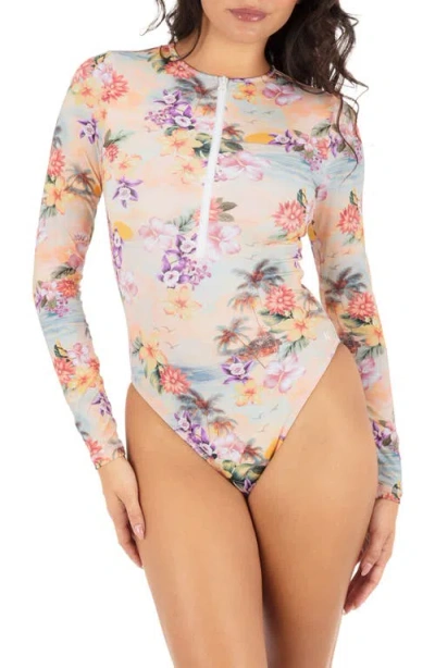 Hurley Scenic Sunset Long Sleeve Zip One-piece Swimsuit In Multi
