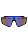 Hurley Semi Rim Polarized Shield Sunglasses In Black/dark Blue Revo