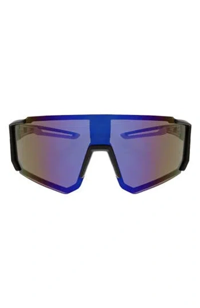 Hurley Semi Rim Polarized Shield Sunglasses In Black/dark Blue Revo