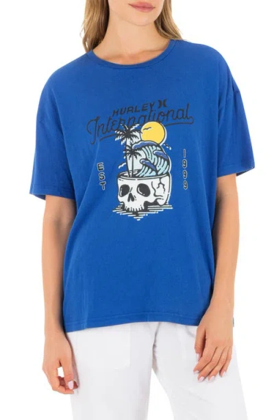 Hurley Skulltide Crewneck Cotton Boyfriend T-shirt In Blue