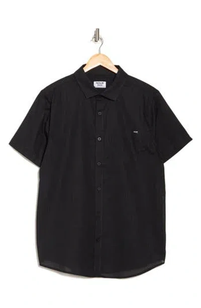 Hurley Slub Cotton Short Sleeve Button-up Shirt In Black