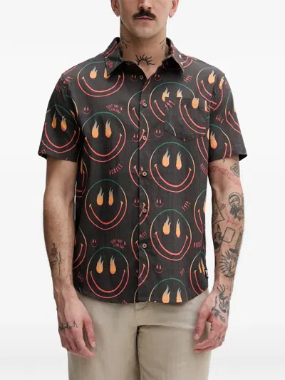 Hurley Smiley-print Short-sleeve Shirt In Brown