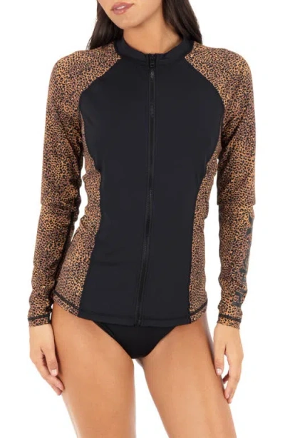 Hurley Soft Spot Zip Front Long Sleeve Rashguard One-piece Swimsuit In Multi