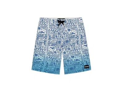 Hurley Squiggle Board Shorts (little Kid) Boy's Swimwear Harbor Green : 7 Little Kid, Elastane/mesh/polyest In Blue
