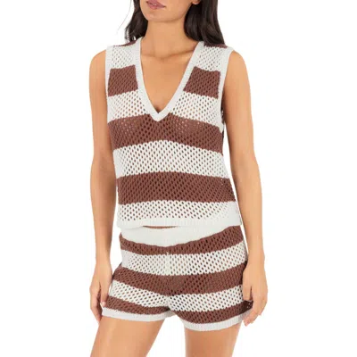 Hurley Stripe Cover-up Sleeveless Top In Brown