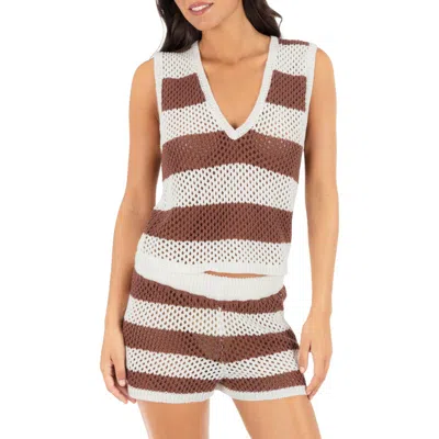 Hurley Stripe Crochet Cover-up Shorts In Brown