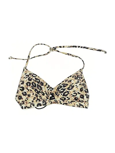 Pre-owned Hurley Swimsuit Top Gold Animal Print Pattern Swimwear