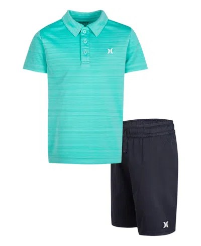 Hurley Babies' Toddler Boys 2-piece H2o-dri Belmont Polo Top And Shorts Set In Tropic Turquoise Heather