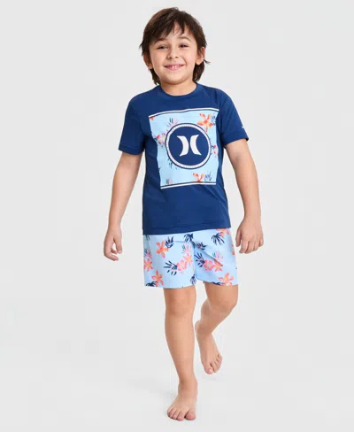 Hurley Babies' Toddler Boys' 2t-5t Tropical Floral 2-piece Swim Set In Blue