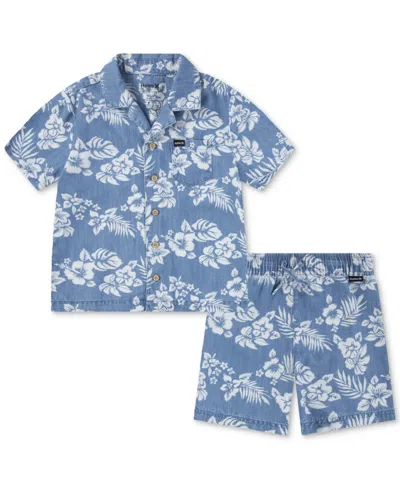 Hurley Babies' Toddler Boys Chambray Printed Camp Shirt & Shorts Set In Lt Chambray White