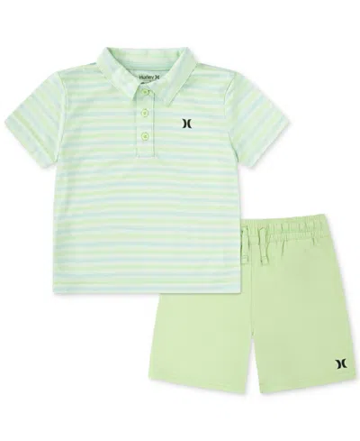 Hurley Babies' Toddler Boys H2o-dri Stripe Polo & Shorts Set In Faded Green
