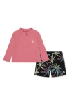 Hurley Babies'  Two-piece Rashguard Swimsuit In Black Palm