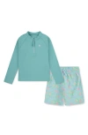 Hurley Babies'  Two-piece Rashguard Swimsuit In Blue Flamingo