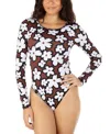 Hurley Women's Bold Daisy Printed Long-sleeve One-piece Swimsuit In Cinnamon