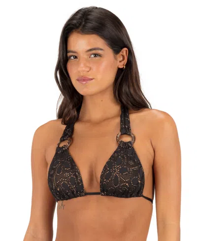 Hurley Women's Coconut Ring V-neck Bikini Halter Top In Black
