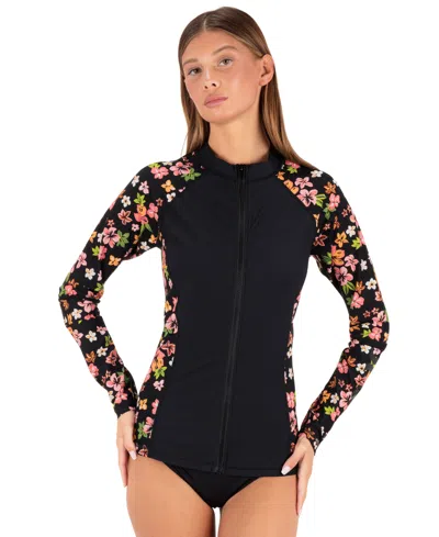 Hurley Women's Hibiscus Dream Long-sleeve Rashguard In Black
