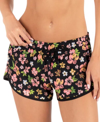 Hurley Women's Hibiscus Dream Phantom Floral Print Pull-on Board Shorts In Black