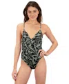 Hurley Women's Marina Ribbed Printed One Piece Swimsuit In Green