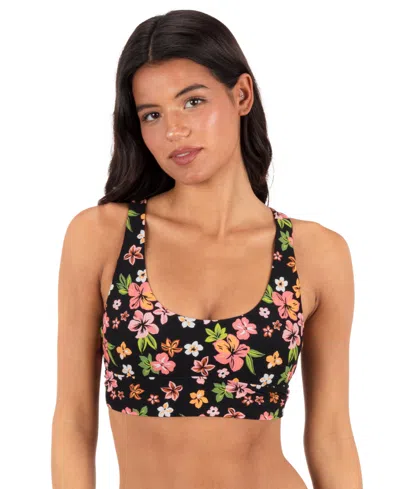 Hurley Women's Max Hibiscus Dream Longline Swim Bralette Top In Black