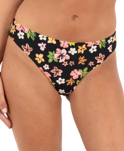 Hurley Women's Max Hibiscus Dream Mid-cheeky Swim Bottoms In Black