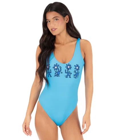 Hurley Women's Reversible Dancing Daisies Moderate One-piece Swimsuit In Blue