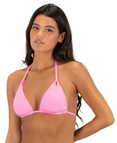 Hurley Women's Reversible Solid Tri Bikini Top In Pink