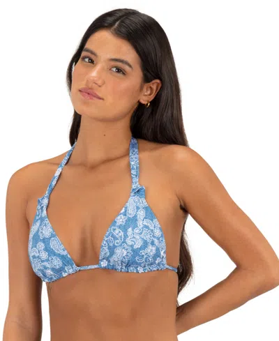 Hurley Women's Tie-back V-neck Bikini Top In Denim Paisley