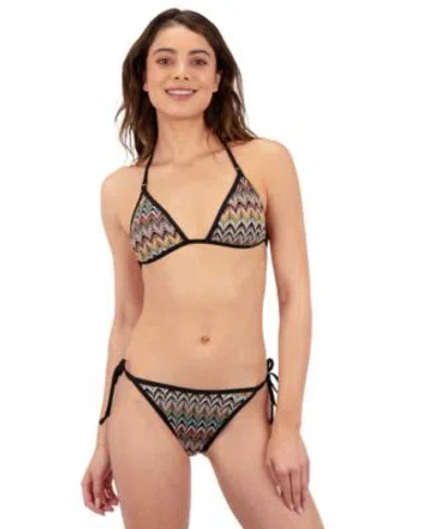 Hurley Womens Chevron Knit Shoulder Strap Bikini Top Moderate Tie Side Bottom In Multi