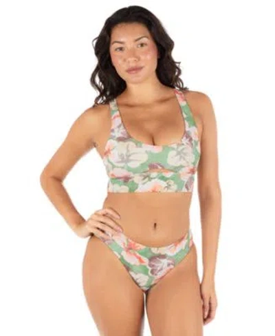 Hurley Womens Gingko Cloud Max Longline Bralette Mid Rise Cheeky Swim Bottoms In Multi