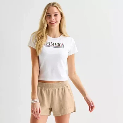 Hurley Womens Juniors Crew Neck Short Sleeve Fitted Graphic T-shirt In White