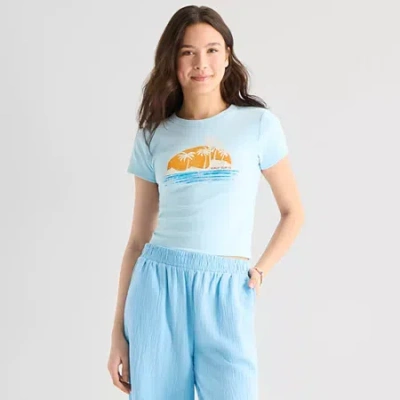 Hurley Womens Juniors Crew Neck Short Sleeve Fitted Graphic T-shirt In Blue