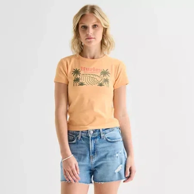 Hurley Womens Juniors Crew Neck Short Sleeve Fitted Graphic T-shirt In Orange