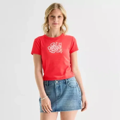Hurley Womens Juniors Crew Neck Short Sleeve Fitted Graphic T-shirt In Red