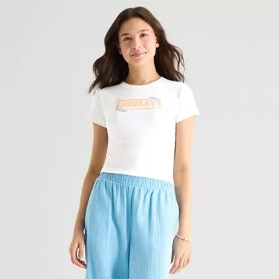 Hurley Womens Juniors Crew Neck Short Sleeve Fitted Graphic T-shirt In White
