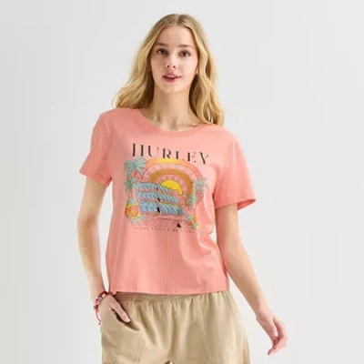Hurley Womens Juniors Crew Neck Short Sleeve Regular Fit Graphic T-shirt In Pink