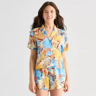 Hurley Womens Juniors Drop Shoulder Short Sleeve Loose Fit Button-down Shirt In Multi