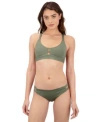 Hurley Womens Max Solid Pull On Swim Top Swim Moderate Bottoms In Green