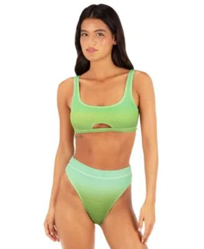 Hurley Womens Ombre Scrunch Scoop Neck Bikini Top Cheeky High Rise Swim Bottoms In Animal Print