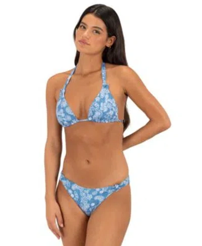 Hurley Womens Tie Back V Neck Bikini Top Low Rise Moderate Coverage Bottom In Denim Paisley