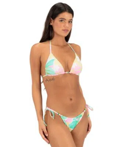 Hurley Womens Tie Back V Neck Bikini Top Skimpy Bottom In Floral Chamomile