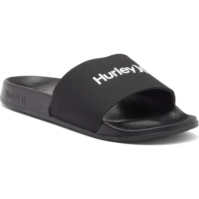 Hurley Wordmark Slide Sandal In Black/white