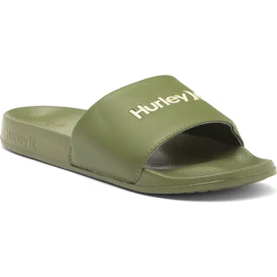 Hurley Wordmark Slide Sandal In Olive/khaki