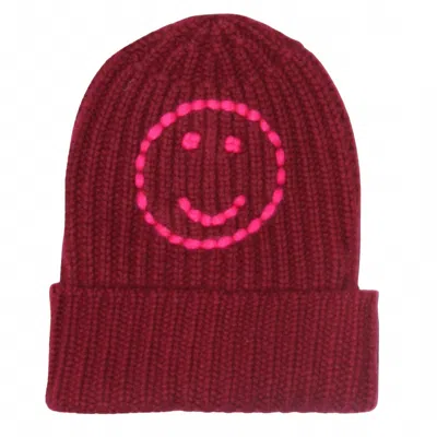 Hurray Sailor Happy Face Beanie In Bordeaux/lipstick In Brown
