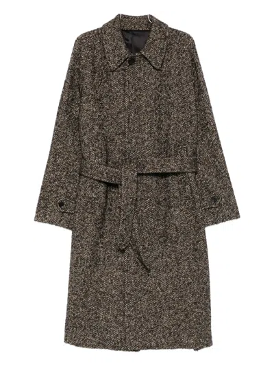 Husbands Belted Wool Coat In Brown