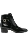 Husbands Buckle-fastening Patent Leather Boots In Black