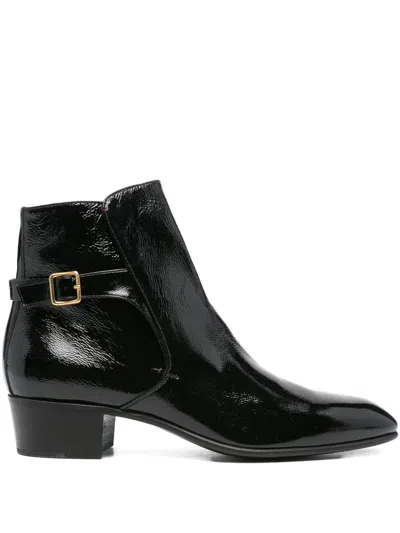Husbands Buckle-fastening Patent Leather Boots In Black