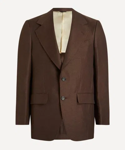 Husbands Mens Tobacco Single-breasted Linen Twill Jacket In Brown