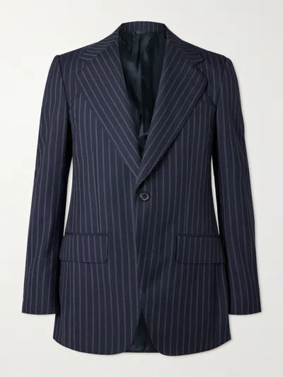 Husbands Pinstriped Wool Suit Jacket In Blue