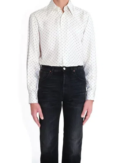 Husbands Shirt In Ivory With Black Polka Dots