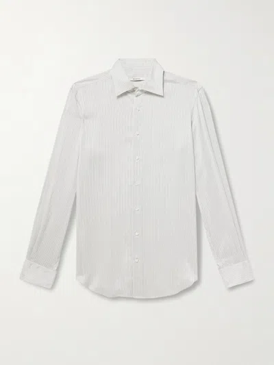 Husbands Slim-fit Striped Silk-poplin Shirt In White